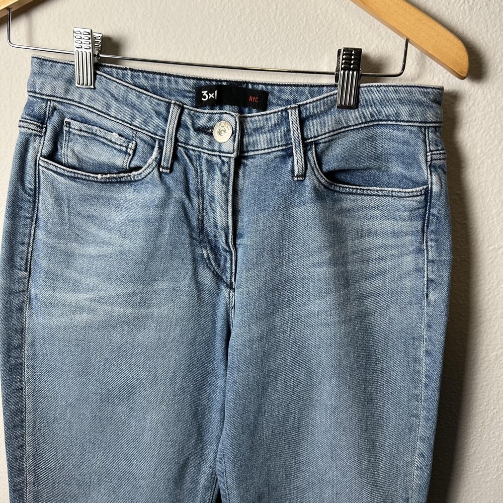 3x1 Jeans Womens 26 Blue Elkhorn Cropped Distressed Raw Hem Cutout Detail USA - Picture 5 of 10